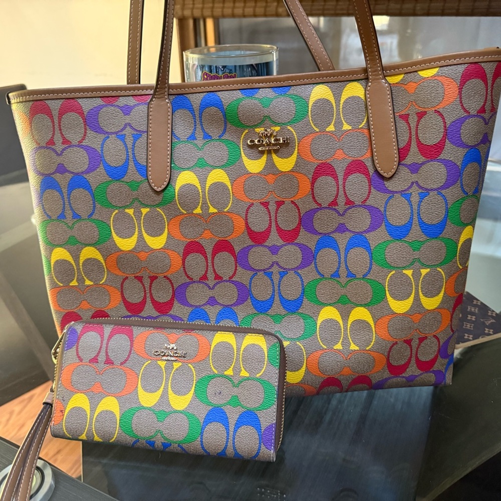 Coach Rainbow Signature Tote and Wallet